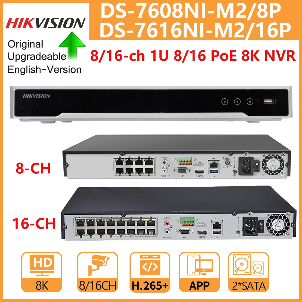 Hikvision PoE 8K NVR 8CH DS-7608NI-M2/8P 16CH DS-7616NI-M2/16P 8/16 POE Port HDMI/VGA Unabhängiger Ausgang Netzwerk-Videorecorder Image