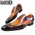 Luxury Brand Men Leather Shoes Lace Up Pointed Toe Mixed Colors Brogues Oxford Mens Dress Shoes