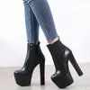 Damen-Stiefeletten mit rundem Absatz und hohem Absatz, Plateau-Stiefeletten, Blockabsatz, Hochzeits-Party-Schuhe, große modische Stiefeletten