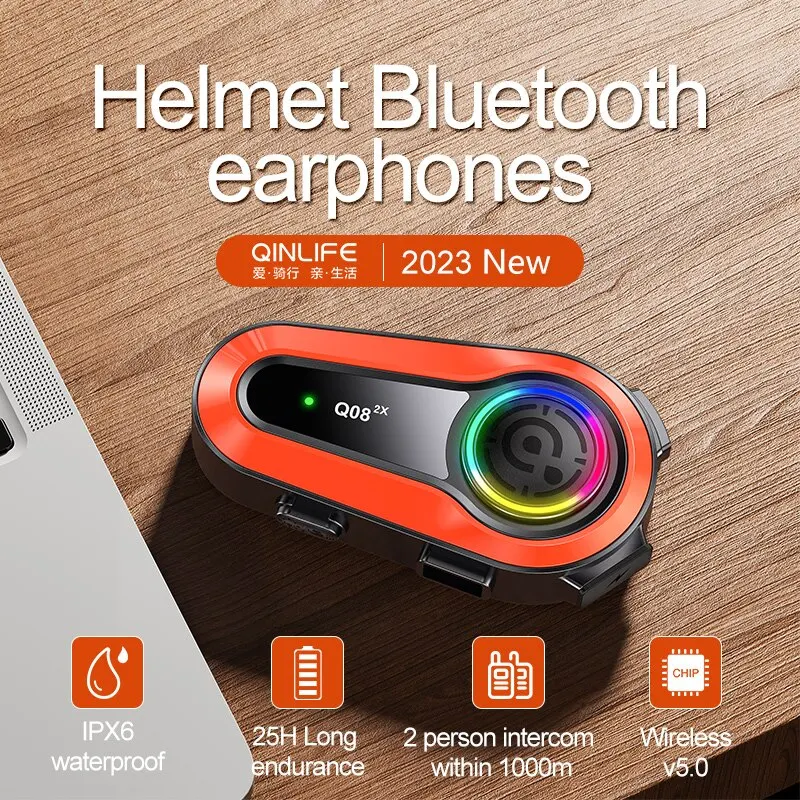 Q082x motorrad helm bluetooth headset intercom rgb bunte licht 1000 meter 2 menschen ipx6 wasserdichte musik player kopfhörer Image