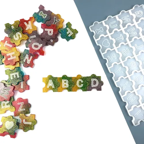 Englisch Alphabet Puzzle Silikon Form DIY Puzzle Coaster Schlüssel Ring Anhänger Ohrring Anhänger