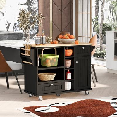 Kitchen Island Cart with Convertible Casters, Coffee Machine Cabinet