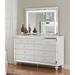 Glamorous Metallic White Finish Dresser of 9x Drawers Faux Crystal Knobs Modern Bedroom Furniture