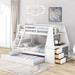 Twin Over Full Bunk Bed with Trundle Bed, 3 Storage Drawers & Shelf, Solid Wood Bunk Bed with Built-in Desk & Guardrail, White