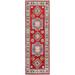 Shahbanu Rugs Tomato Tango Red Hand Knotted Kazak with Large Medallions Natural Dyes Dense Weave Pure Wool Runner Rug (2'x6'5")