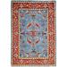 Shahbanu Rugs Glaucous Blue and Volcanic Red Hand Knotted Veggie Dyes Afghan Serapi Heriz Design Densely Woven Mat Rug (2'x3')