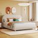 Full/Queen Size Teddy Fleece Upholstered Bed with Thick Fabric, Platform Bed Frame with Headboard & Stylish Curve-shaped Design