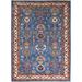 Shahbanu Rugs Teal Blue Hand Knotted Natural Dyes Super Kazak Dense Weave with Tribal Medallion Design Soft Wool Rug (10'x13'5")