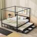 Queen Size Metal Canopy Platform Bed with Twin Size Trundle and 3 Storage Drawers