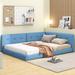 Upholstered Full Size Platform Bed with USB Ports for Bedroom, Blue Low Profile Bed with Linen Headboard, No Box Spring Needed