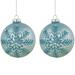 Set of 2 Light Blue Glittered and Jeweled Snowflake Glass Christmas Ball Ornaments 4"