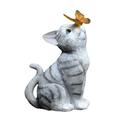 Kripyery Hand-crafted Cat Statue Weather Resistance Resin Adding Vitality Cat Sculpture with Solar Light Garden Supplies