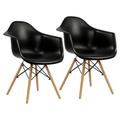 BULYAXIA Set of 2 Dining Chairs -Century Modern Dining Room Plastic Chairs Outdoor Side Chairs with Wood Legs for Kitchen Black