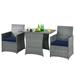 Patiojoy 3PCS Patio Rattan Furniture Set Outdoor Wicker Table & Chair Set w/Cushions Navy