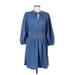 Gap Casual Dress - Mini Tie Neck 3/4 sleeves: Blue Print Dresses - Women's Size Medium Tall