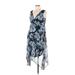 Motherhood Casual Dress - Midi Plunge Sleeveless: Blue Floral Dresses - Women's Size Small Maternity