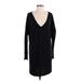 Shein Casual Dress - Shift Plunge Long sleeves: Black Print Dresses - Women's Size Small