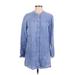 Chico's Casual Dress - Shirtdress Crew Neck Long sleeves: Blue Print Dresses - Women's Size Small