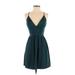 Love, Nickie Lew Casual Dress - A-Line Plunge Sleeveless: Teal Print Dresses - Women's Size 3