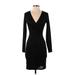 French Connection Casual Dress - Bodycon Plunge Long sleeves: Black Print Dresses - Women's Size 2