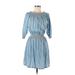 Walter Baker Casual Dress - Mini High Neck 3/4 sleeves: Blue Stripes Dresses - Women's Size Large