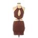 Shein Casual Dress - Party Halter Sleeveless: Brown Print Dresses - Women's Size 6