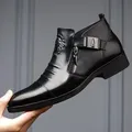 Chaussures en cuir décontractées pour hommes bottes à glissière double face bottes de rinçage pour