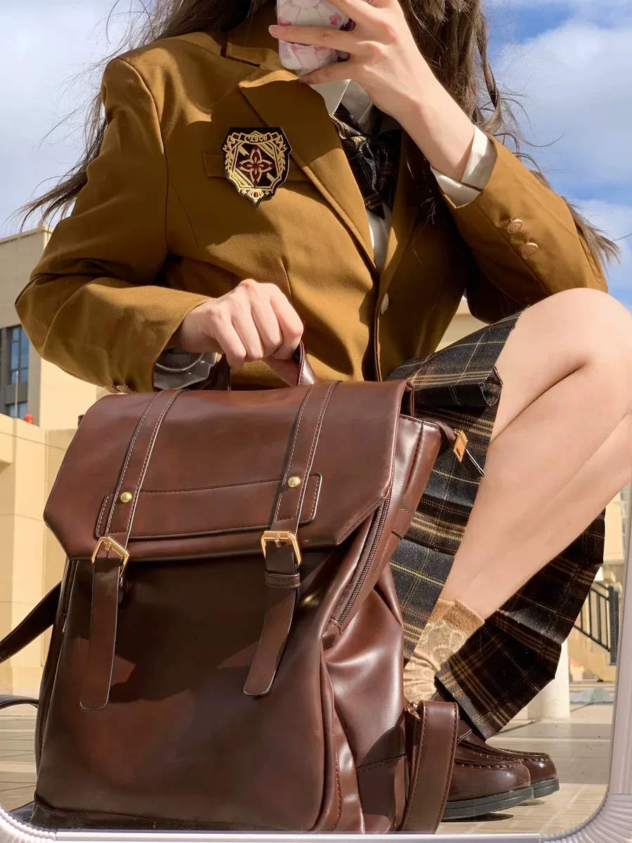 JIAERDI-Sacs à dos Jk marron vintage pour femmes, style preppy High Street, mini sac à dos en cuir PU pour dames, sac d'école décontracté Harajuku, nouveau