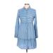Influence Casual Dress - Shirtdress Collared 3/4 sleeves: Blue Dresses - Women's Size 10