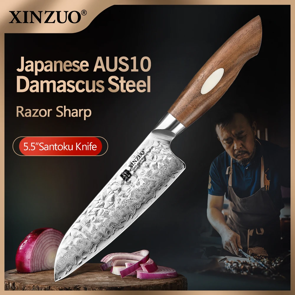 XINZUO 5,5 Zoll Japanisches AUS10 Damaskus Stahl Santokumesser Scharfe Klinge Fleischschneidemesser Restaurant Besteck Küchenwerkzeuge Image