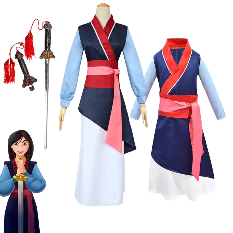 Anime Hua Mulan Abito Cosplay Mulan Costume da principessa Bambini Donne Adulti femmina in stile cinese Hanfu Costume da principessa di Halloween