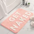 Pink and White Bath Mat Cute Non Slip Get Naked Bathroom Rugs Machine Washable Super Absorbent Floor