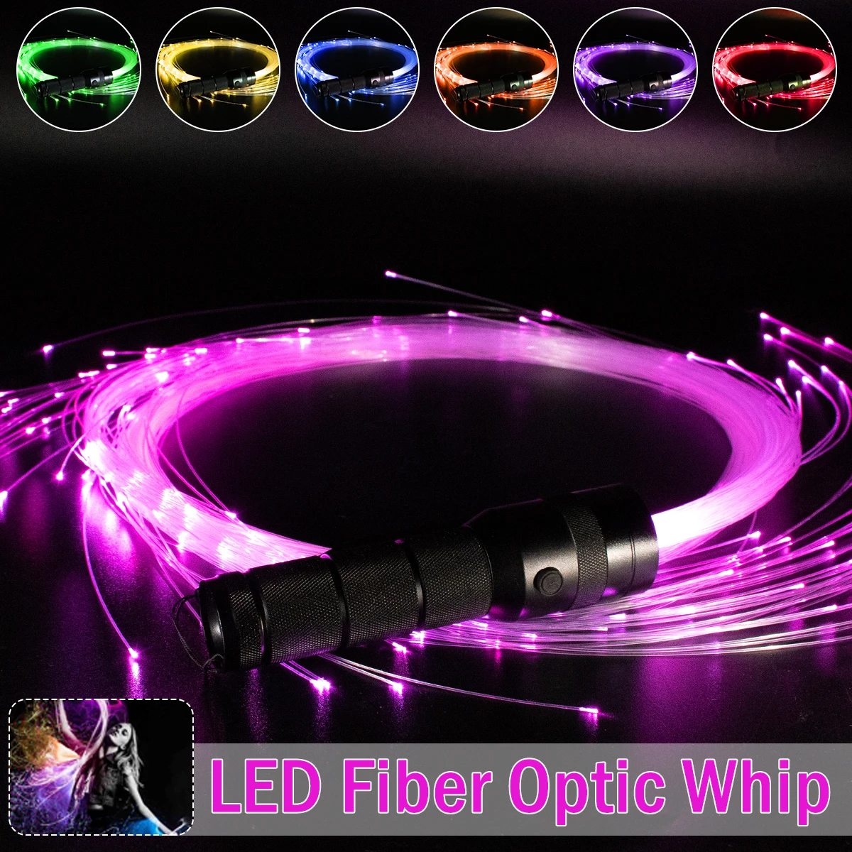 LED Fiber Optic Peitsche 360 Grad Pixel Licht-up Peitsche Licht Fluss Spielzeug Rave Dance Party Beleuchtung Zeigen Wiederaufladbare LED Peitsche Image