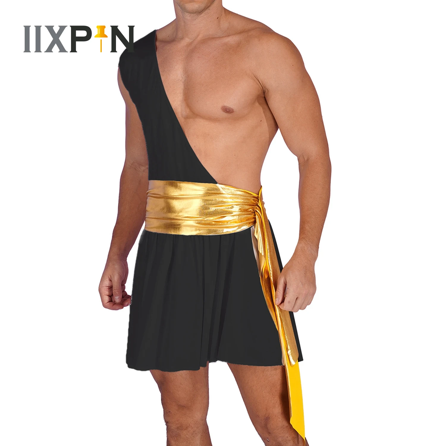 Halloween-Ritter-Krieger-Kostüm für Herren, antiker griechischer Gott, Gladiator, Cosplay-Outfit, Rüschenkleid, metallisches Bühnenkostüm Image