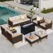 Summit Living 10 Pieces Outdoor Patio Furniture Set with 45-Inch Fire Pit Table Wicker Patio Conversation Set Beige