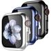 ã€�3 Packã€‘ Design for Apple Watch Case 42mm Series 3 2 1 with Built-in Glass Screen Protector - Overall Protective Hard Cover Accessories for iWatch Women Men Black Sea-Blue Silver