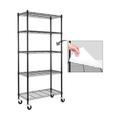 WBTAYB 5-Shelf Shelving Units and Storage on 3 Wheels with Shelf Liners Set of 5 NSF Certified Adjustable Heavy Duty Carbon Steel Wire Shelving Unit (30W x 14D x 63.7H) Pole Diameter 1 Inch