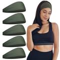 Sports Headbands for Men Women (5 Pack) Moisture Wicking Sweat Band Elastic Wide Hair Bands Workout Sweatband Athletic Mens Headband for Running Cycling Basketball Gym Exercise Football (Green)