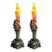 2 Pack Halloween Skull Candle Holder Light Flameless Ghost Hand Candle Lamp for Halloween Home Party Bar Haunted Decor (Battery Operated)