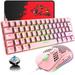 T60 60% Mechanical Keyboard&Mouse Set 62 Keys Wired Gaming Keyboard 19 Rainbow Backlit + 6400DPI RGB Ultra-Light Mice+Mouse Pad For Laptop/MAC-Pink/Blue Switch