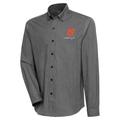 Men's Antigua Black Martin Truex Jr Compression Tri-Blend Button-Down Shirt