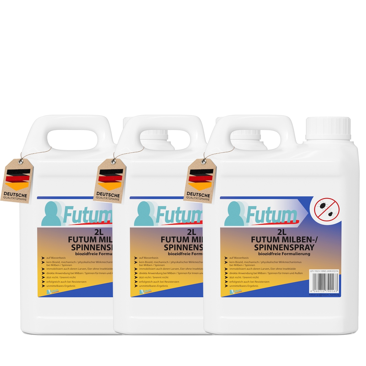 FUTUM 3x2L Milbenspray / Spinnenspray bekämpft Insekten, Eier, Larven, Insektenspray ohne Biozide auf Wasserbasis, Sofortwirkung ohne Flecken Image