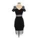 Guess Casual Dress - Mini V Neck Short sleeves: Black Solid Dresses - Women's Size X-Small