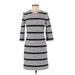 Banana Republic Factory Store Casual Dress Crew Neck 3/4 sleeves: Gray Print Dresses - Women's Size 8