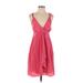 Banana Republic Cocktail Dress - Mini Plunge Sleeveless: Pink Print Dresses - Women's Size 2