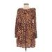 Zara Casual Dress - A-Line Crew Neck Long sleeves: Brown Dresses - Women's Size Medium