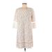 BCBGMAXAZRIA Casual Dress - Shift Scoop Neck 3/4 sleeves: Ivory Print Dresses - Women's Size Medium