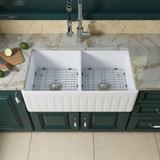 WoodBridge 33" L Double Bowl Fireclay Kitchen Sink Fireclay | 10 H x 33 W x 18 D in | Wayfair WFKS3318D