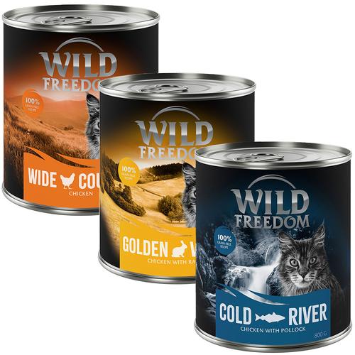 12x 800g Wild Freedom Adult gemischtes Paket Katzenfutter nass (Huhn, Seelachs & Kaninchen)