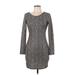 Haute Monde Casual Dress - Mini Scoop Neck Long sleeves: Gray Dresses - Women's Size Large